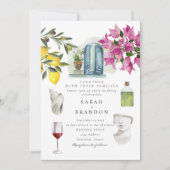 Invitation Aquarelle Olive Blue tuile Grèce Mariage (Devant)