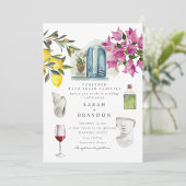 Invitation Aquarelle Olive Blue tuile Grèce Mariage