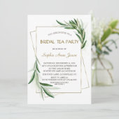 Invitation Aquarelle Olive Feuille Gold Bride Tea Party (Debout devant)