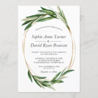 Aquarelle Olive Feuille Gold Frame Mariage