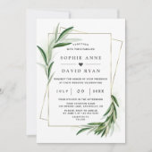 Invitation Aquarelle Olive Feuille Gold Frame Mariage Invitat (Devant)