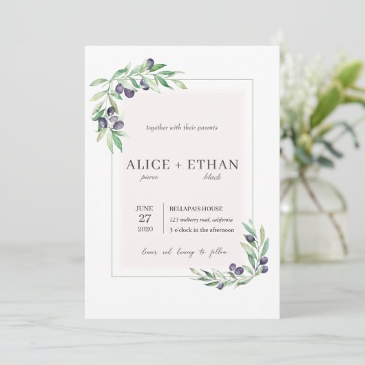 Invitation Aquarelle olive rustique (Debout devant)