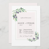 Invitation Aquarelle olive rustique (Devant / Derrière)