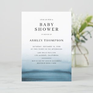 Invitation Aquarelle Ombre Marine Bleu Baby shower moderne