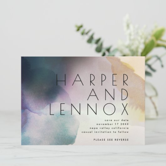 Invitation Aquarelle Ombre Moderne QR Code Enregistrer La Dat (Debout devant)