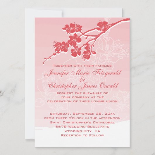 Invitation Aquarelle Ombre rouge Mariage de fleurs de printem (Devant)