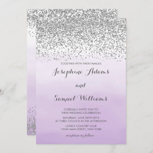Invitation Aquarelle Ombre violet et Mariage de Parties scint (Devant / Derrière)