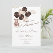 Invitation Aquarelle on peut attendre baby shower garçon (Debout devant)