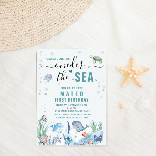 Invitation Aquarelle One der La mer 1er anniversaire