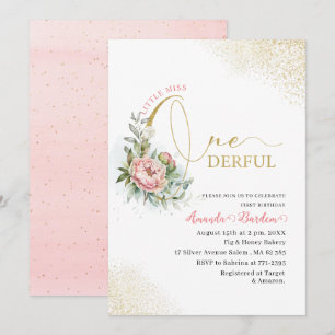 Invitation Aquarelle ONE derful 1er Anniversaire Petite poési