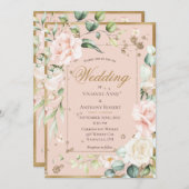 Invitation Aquarelle or Blush Mariage floral romantique Invi (Devant / Derrière)