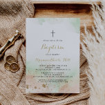 Invitation Aquarelle Or Confetti Baptême<br><div class="desc">Cette invitation au baptême de confettis d'or aquarelle est parfaite pour un baptême de bébé rustique ou baptême. Le design se compose d'un arrière - plan rose,  vert et blanc avec des parties scintillant d'or confetti splash.</div>