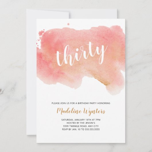 Invitation Aquarelle or de corail moderne (Devant)