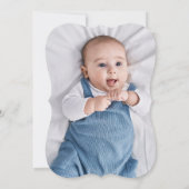 Invitation Aquarelle or et bleu Floral Photo Boy Baptême (Dos)