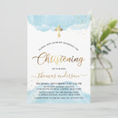 Invitation Aquarelle Or Et Bleu Garçon Christening (Debout devant)