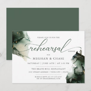 Invitation Aquarelle or et couleur verte Sage