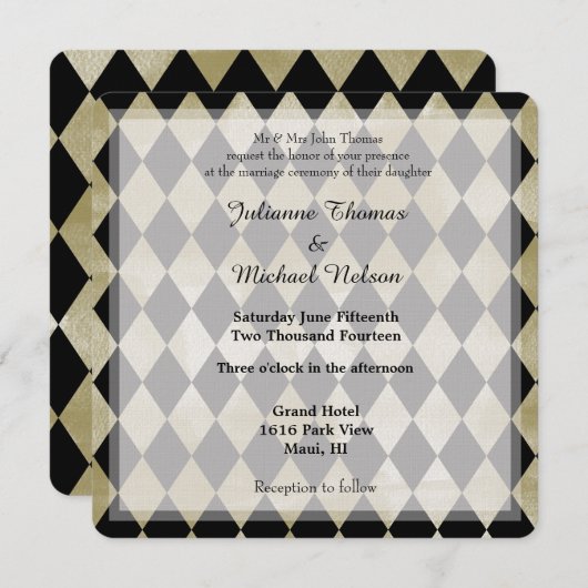 Invitation Aquarelle or et diamants noirs Mariage (Devant / Derrière)