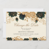 Invitation Aquarelle Or Et Roses Vert Changent La Date (Devant)