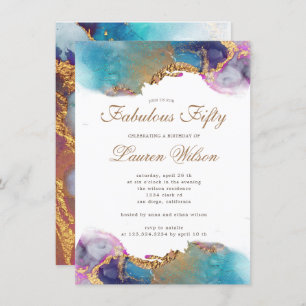 Invitation aquarelle or fausse feuille fabuleux anniversaire