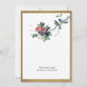 Invitation Aquarelle or Floral Bird chinois Xi Mariage (Dos)
