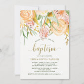 Invitation Aquarelle or Floral sur blanc | Baptême (Devant)