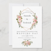 Invitation Aquarelle or Géométrique Blush rose Roses Mariage (Devant)