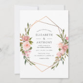 Invitation Aquarelle or Géométrique Blush rose Roses Mariage (Devant)