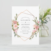 Invitation Aquarelle or Géométrique Blush rose Roses Mariage (Debout devant)