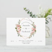 Invitation Aquarelle or Géométrique Blush rose Roses Mariage (Debout devant)