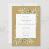 Invitation Aquarelle or moderne Elegant Mariage vert (Devant)