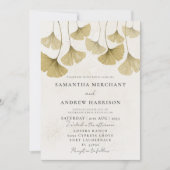 Invitation Aquarelle or moderne Mariage feuille Ginkgo (Devant)
