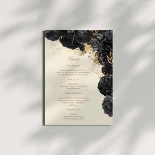 Invitation Aquarelle or noir Rose menu Mariage