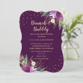Invitation Aquarelle Or Purple Flower Brunch et Bubbly (Debout devant)