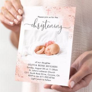 Invitation Aquarelle or rose Baptême de Christening