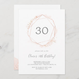 Invitation Aquarelle or rose Géométrique 30ème anniversaire f