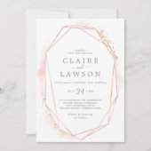 Invitation Aquarelle or rose Géométrique tout en un Mariage (Devant)