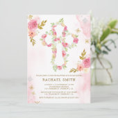 Invitation Aquarelle or rose pâle Baptême floral (Debout devant)