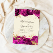 Invitation Aquarelle Or Roses Rose Quinceanera QR Code