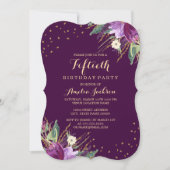 Invitation Aquarelle or violet Fleur 50e anniversaire (Devant)