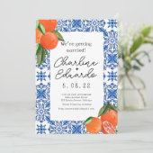 Invitation Aquarelle Orange Bleu Mariage méditerranéen (Debout devant)