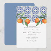 Invitation Aquarelle Orange Bleu Mariage méditerranéen (Devant / Derrière)