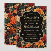 Invitation Aquarelle Orange Brown Feuilles Quinceanera (Devant / Derrière)