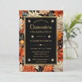 Invitation Aquarelle Orange Brown Feuilles Quinceanera (Debout devant)