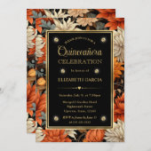 Invitation Aquarelle Orange Brown Feuilles Quinceanera (Devant / Derrière)