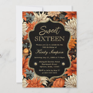 Invitation Aquarelle Orange Brown Feuilles Sweet sixteen
