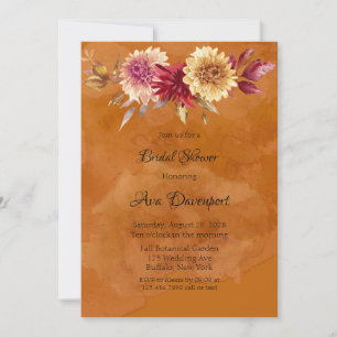 Invitation Aquarelle orange brûlée Fête des mariées Dahlia