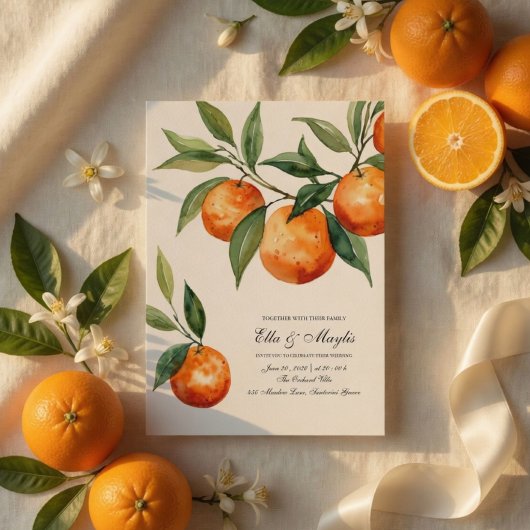 Invitation Aquarelle Orange Citron Méditerranée