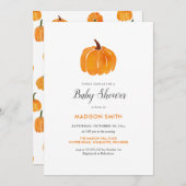 Invitation Aquarelle Orange Citrouille | BABY SHOWER (Devant / Derrière)