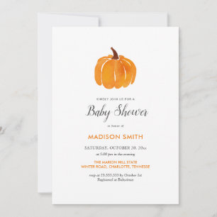 Invitation Aquarelle Orange Citrouille BABY SHOWER