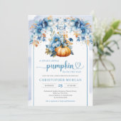 Invitation Aquarelle orange citrouille bleu poussiéreux arche (Debout devant)